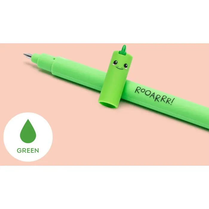 Legami Gelschreiber Dino - löschbar, Gehäuse bunt, Schreibfarbe grün