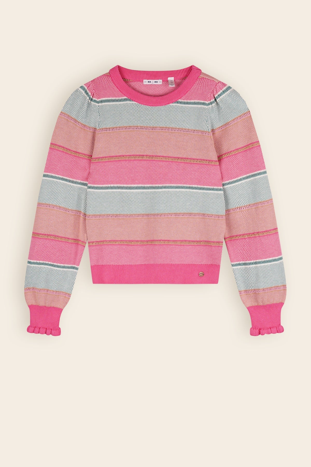 Nono Gestreifter Strickpullover Kamelie Rosa