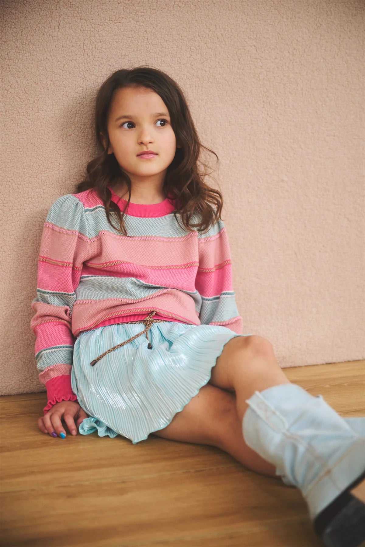 Nono Gestreifter Strickpullover Kamelie Rosa