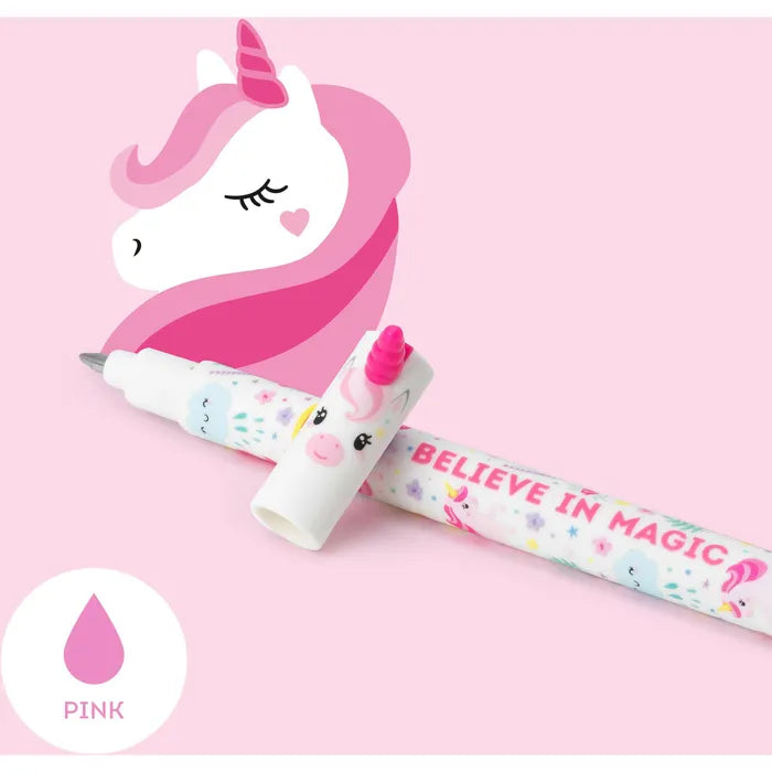 Legami Gelschreiber Einhorn - löschbar, Gehäuse bunt, Schreibfarbe pink