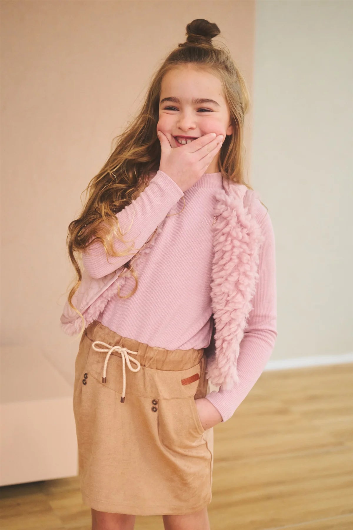 Nono Mickey-Kombikleid mit Wildlederrock in Altrosa