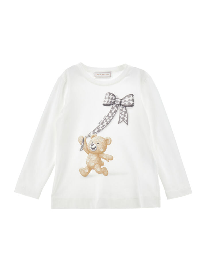 Monnalisa - Teddy-Schleifen-bedrucktes T-Shirt