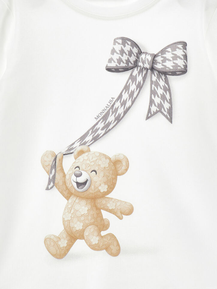Monnalisa - Teddy-Schleifen-bedrucktes T-Shirt