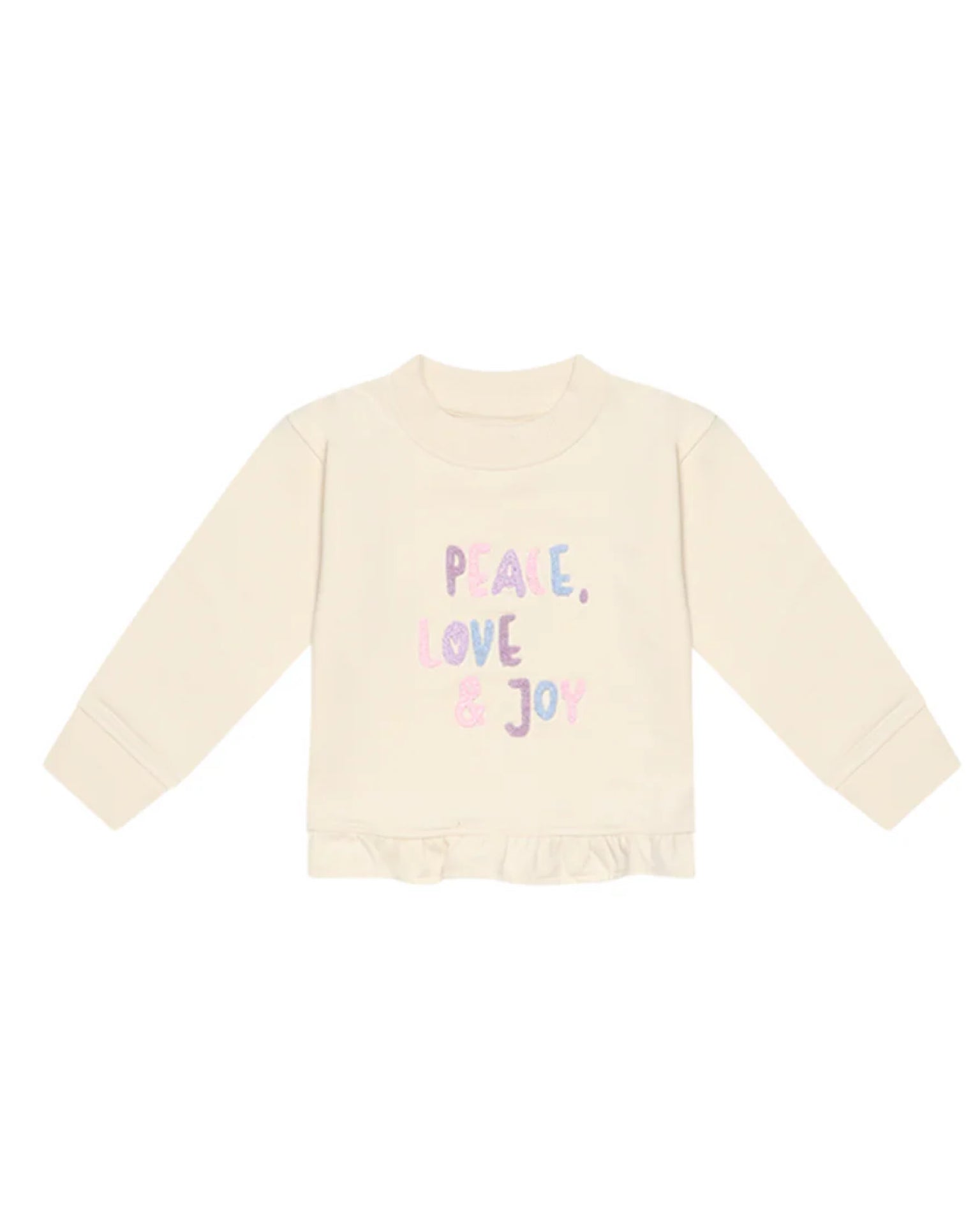 Leevje - SWEATSHIRT 'PEACE, LOVE & JOY' MIT RÜSCHENSAUM