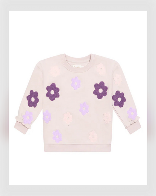 Leevje - OVERSIZED SWEATSHIRT 'TERRY LAVENDER FLOWERS'