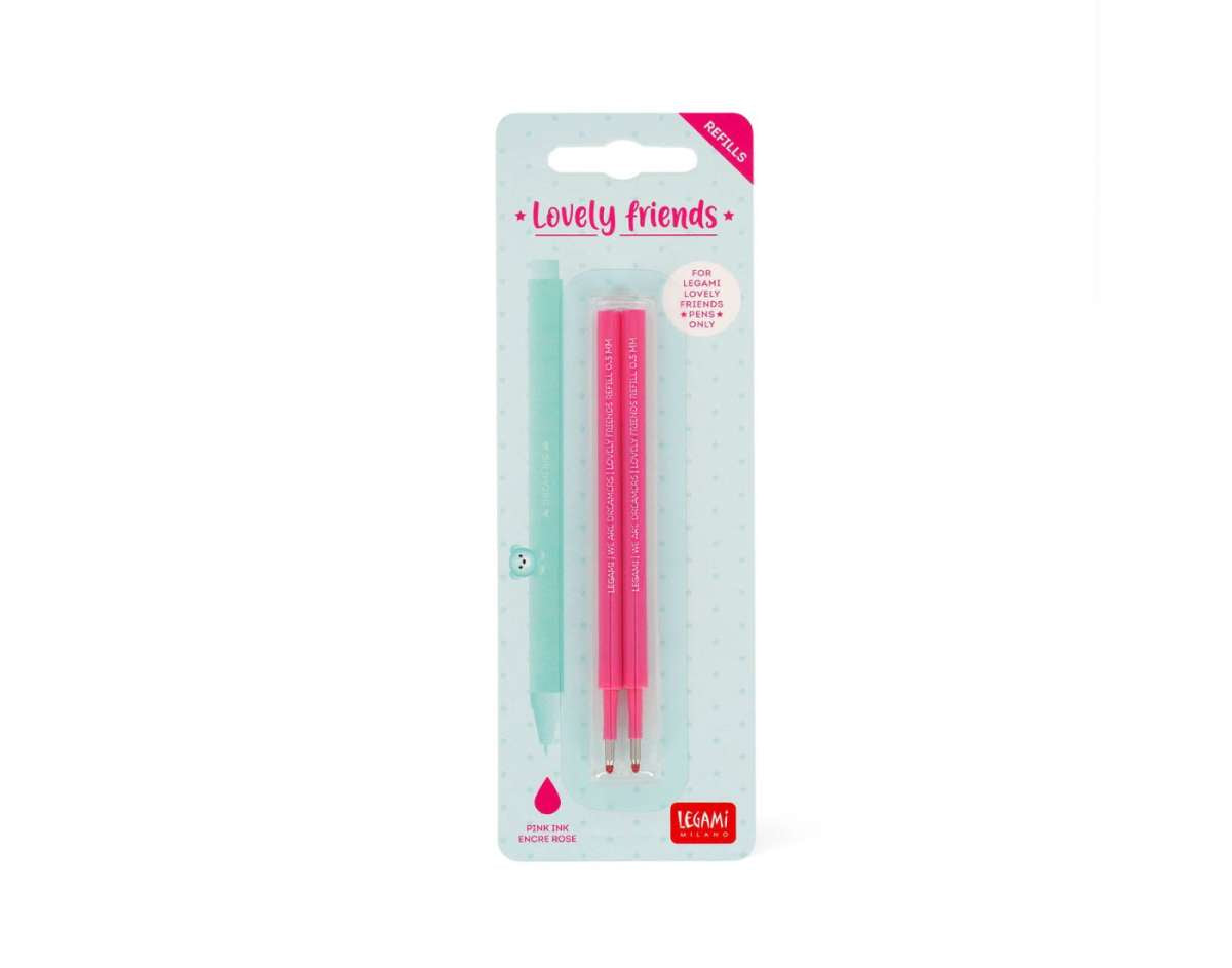 Legami Set mit 2 Ersatzpatronen für Gelstift - Lovely Friends - Pink
