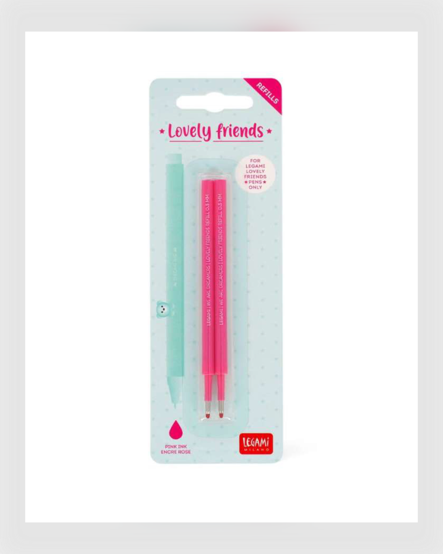 Legami Set mit 2 Ersatzpatronen für Gelstift - Lovely Friends - Pink