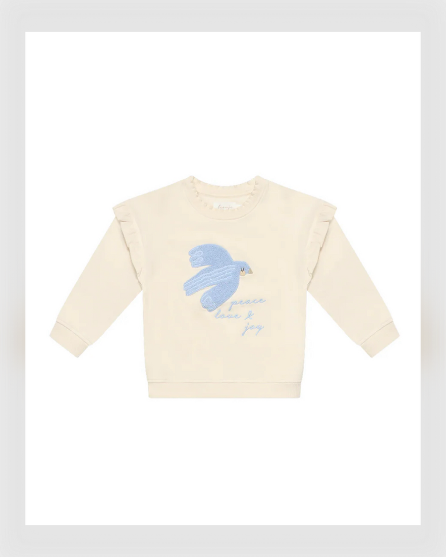 Leevje - OVERSIZED SWEATSHIRT 'PEACE, LOVE & JOY' MIT RÜSCHENDETAILS